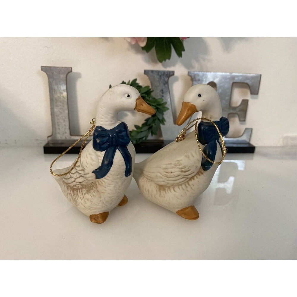 Vintage Lot of 2 Ceramic Duck Hanging Decorative Figurines Made in Taiwan R.O.C.